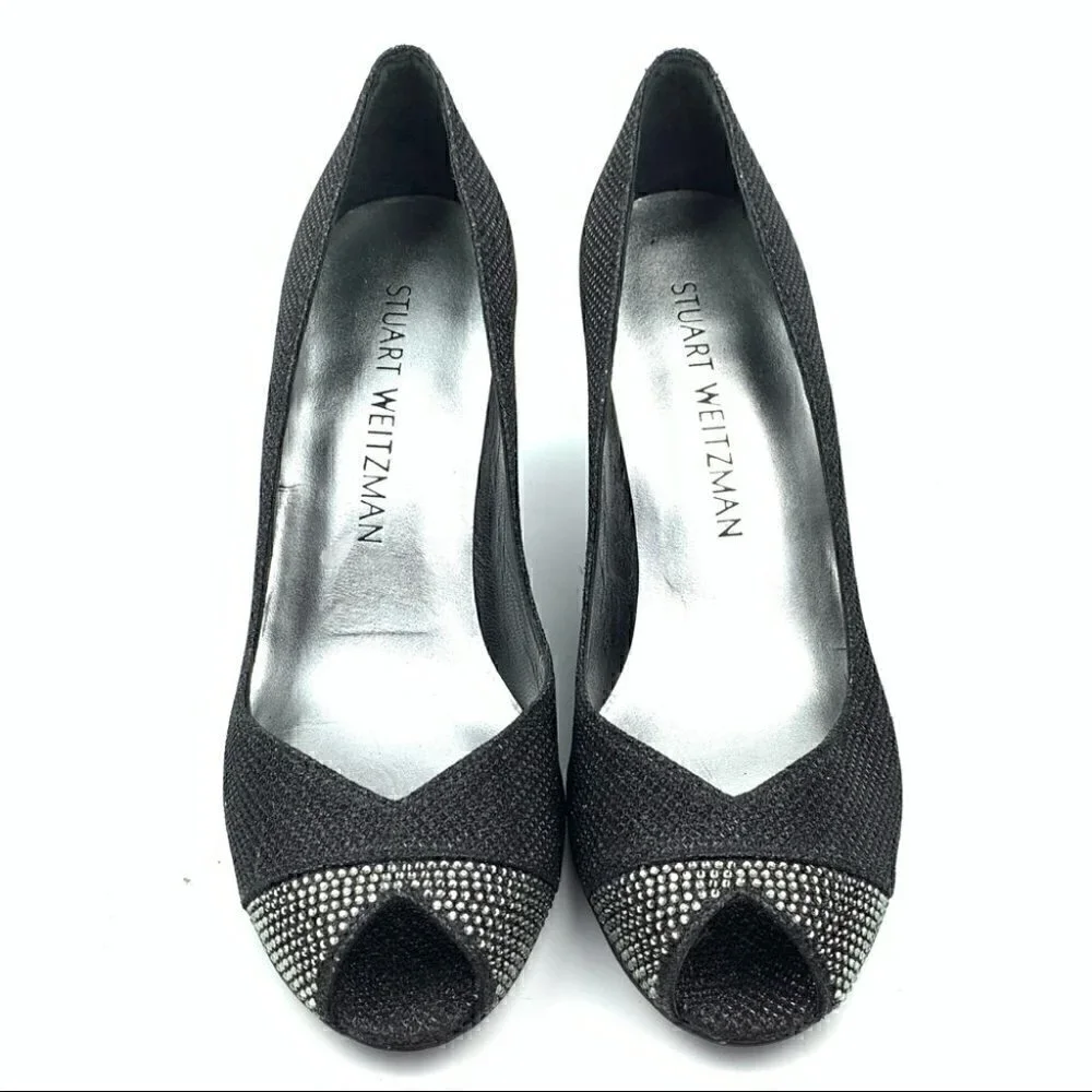 Stuart Weitzman heels size 6 black silver gem